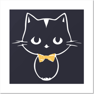 Cute Kawaii Kitten with bow tie on dark Posters and Art